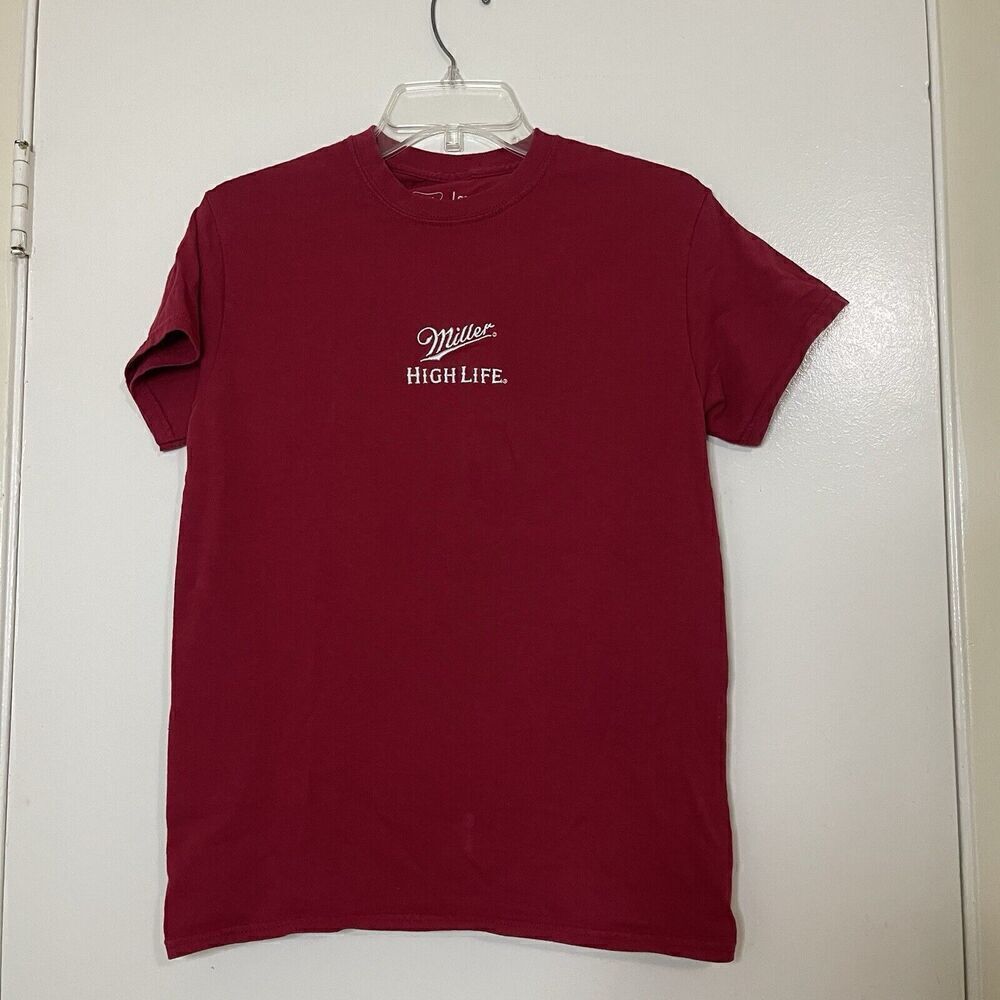 Miller High Life red embroidered crew neck short sleeve tshirt size small - Picture 1 of 5